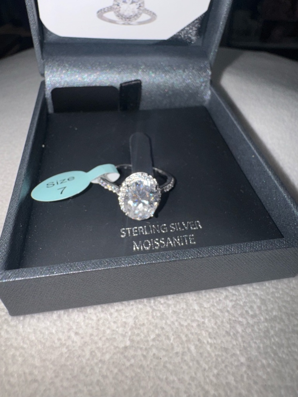 Sterling Silver Moissanite Oval Halo Ring - White Sparkle